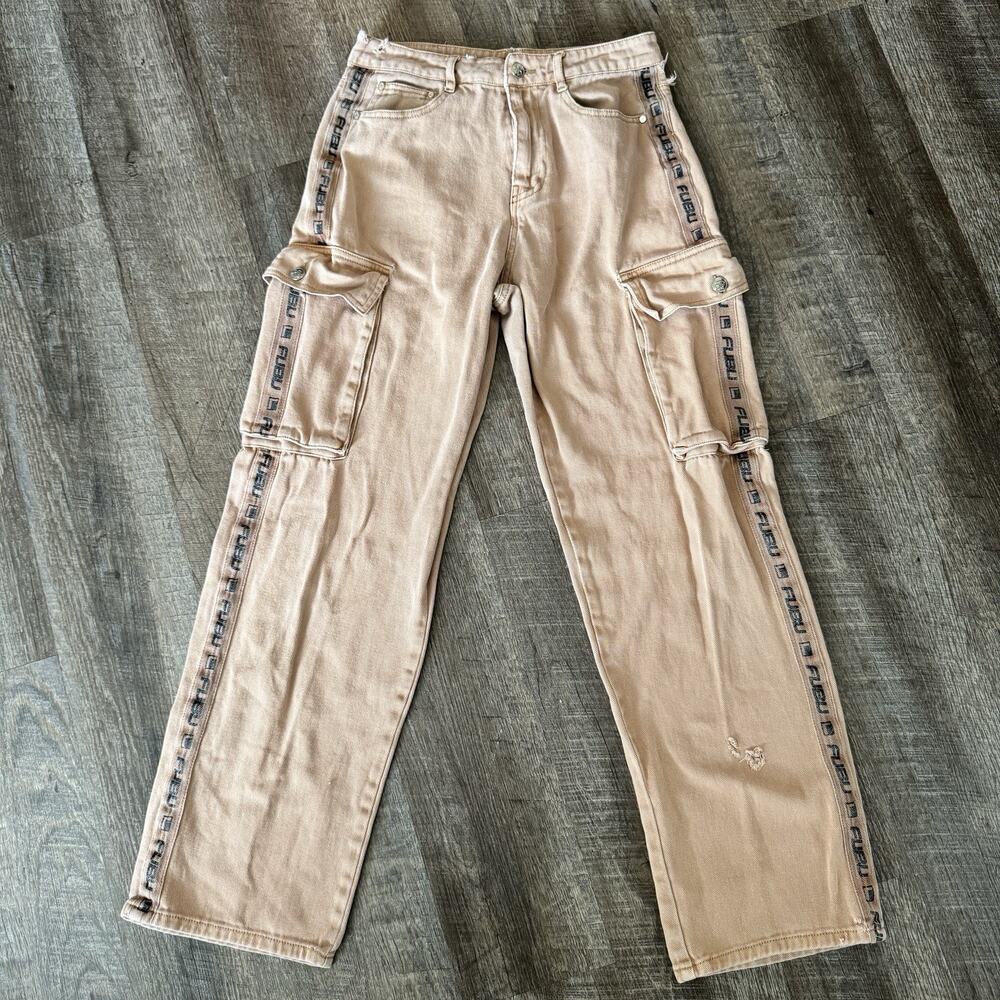 Forever 21 x Fubu Women Baggy Cargo Jeans Size M Beige Denim